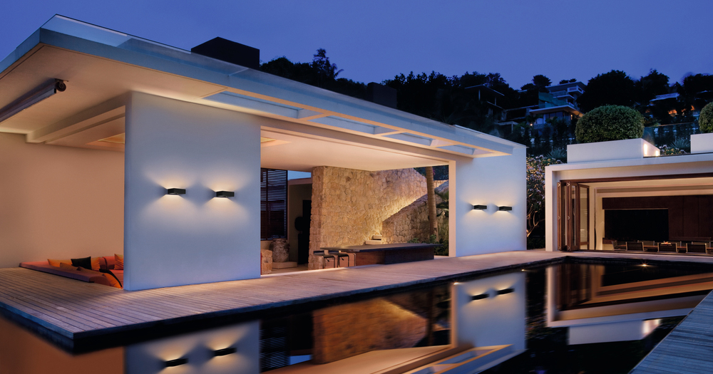 A modern house lit-up using Danish lights.